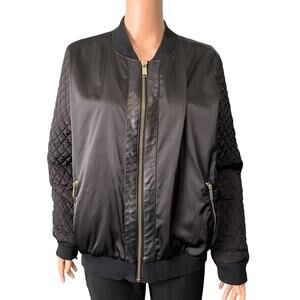 MICHAEL Michael Kors Light Jacket Quilted Sleeves Gold Zip Bomber XL Preppy Luxe